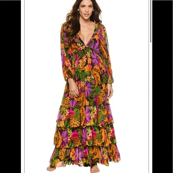FARM RIO NWT STAR FRUIT V NECK MAXI DRESS